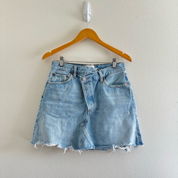 Agolde Criss Cross Buttonfly Distressed Denim Skirt Size 27 - Picture 5 of 13